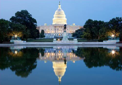 A view of the capitol building from across the river.